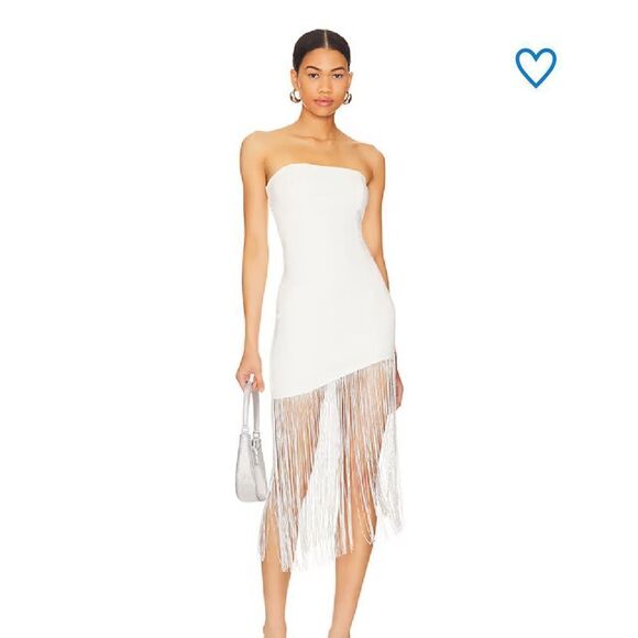 Superdown cleo strapless dress white silver fringe hem party Revolve New M - Picture 1 of 14